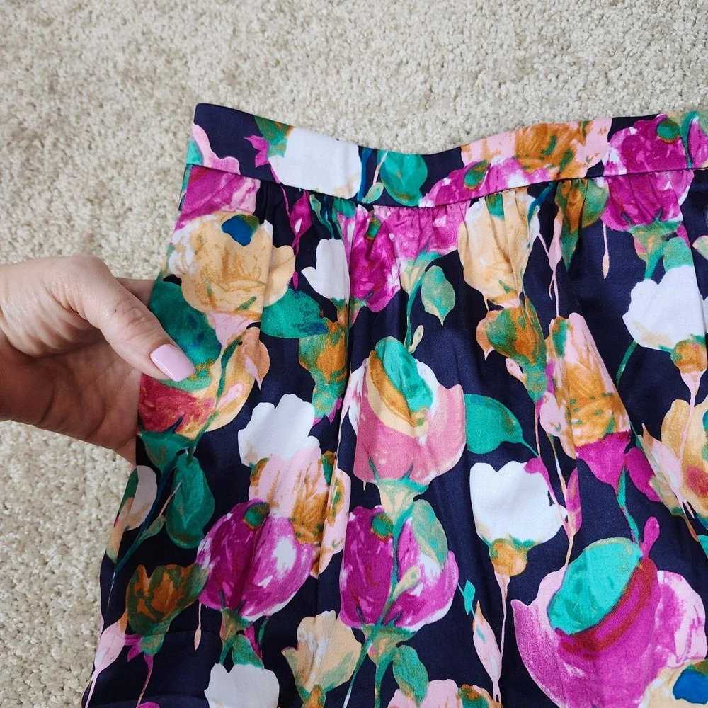 J.Crew Skirt Floral Pink Green Navy Cotton Stretch‎ A-Line 10